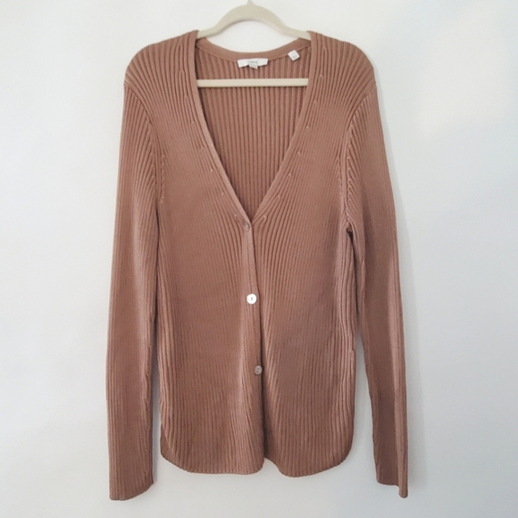 Vince Ribbed Button Front Cardigan Size 1X Long Sleeve Stretch Sweater Preppy - Picture 14 of 14